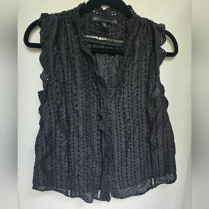 White House Black Market Button Up Black Lace Top Small Women's Sleeveless